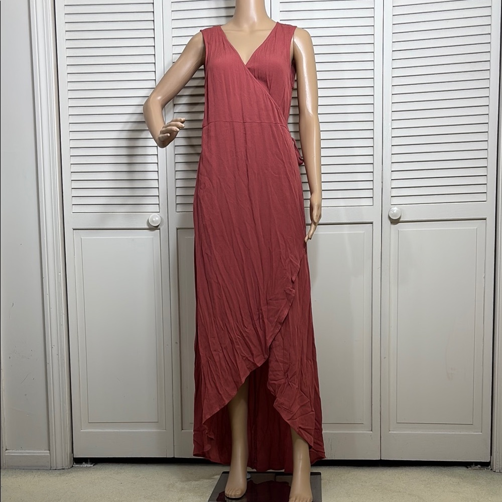 L*Space Pink High-Low Wrap Dress with V-Neck and Self Tie Medium